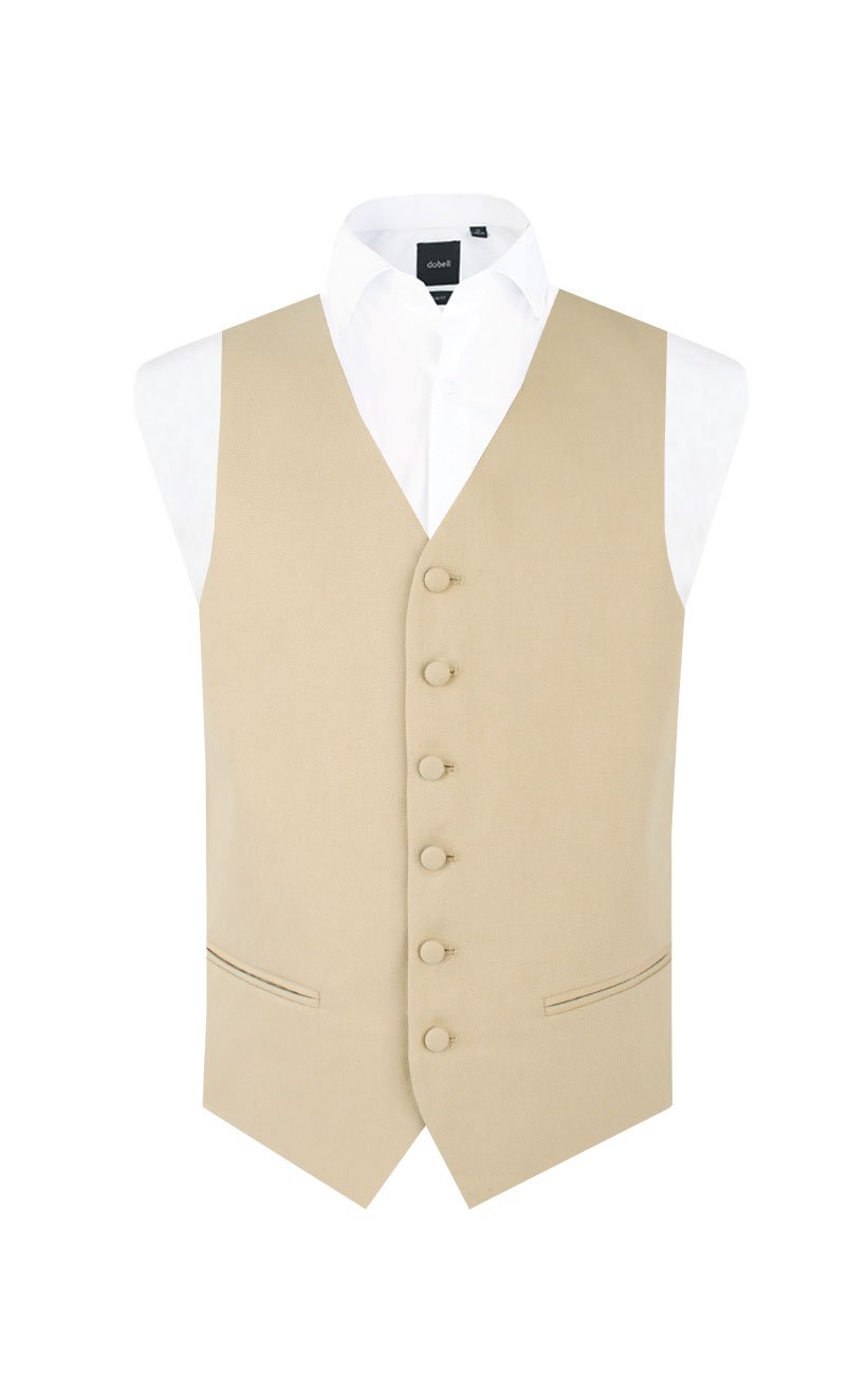 Dobell Men's Gold/Buff Morning Suit Wedding Waistcoat Regular Fit Single Breasted-Xl (46-48In)