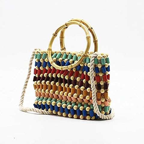 Shoulder Bag Colorful Beads Woven Bag Color Hand Pearl Shoulder Bag Straw Crossbody Bag Women High-end Fashion Wood Small Handbag Cover