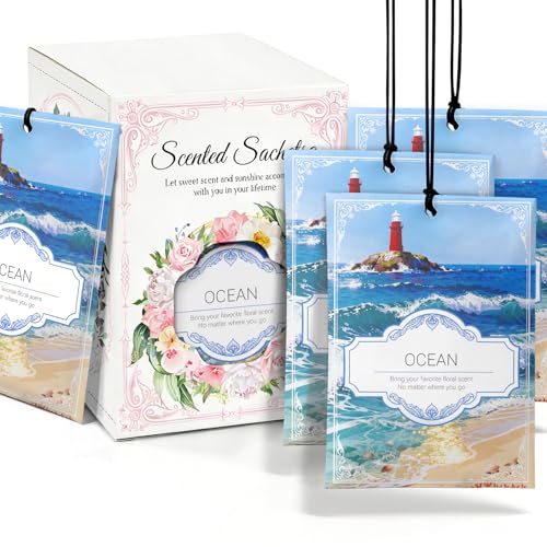 YAXUNDZ Ocean Sachets for Drawers and Closets - 12 Pack Long Lasting Odor Eliminator Bags, Natural