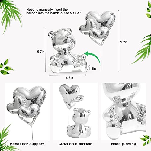 Resin Animal Statues Bear Sculpture Home Decor Accents For Living Room Office Office Bedroom Kitchen Bookshelf Desktop,Modern Bear Statue Collectible Figurines Decoration(Sitting-Silver) #TOP1