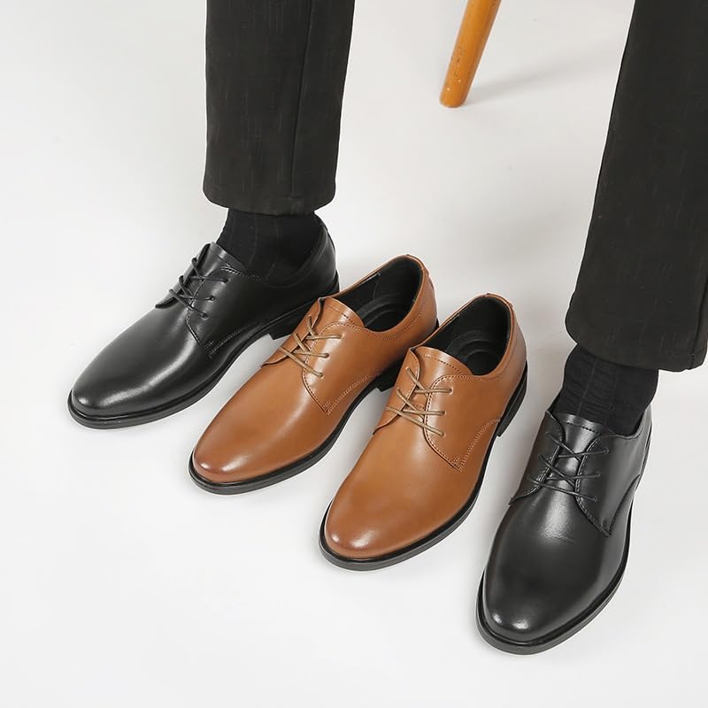 Men's Spring Autumn Round Toe Lace-up Formal Casual Business Leather Shoes Soft Sole Soft Surface Low-top Single Shoes Breathable Suitable for Wedding Office2