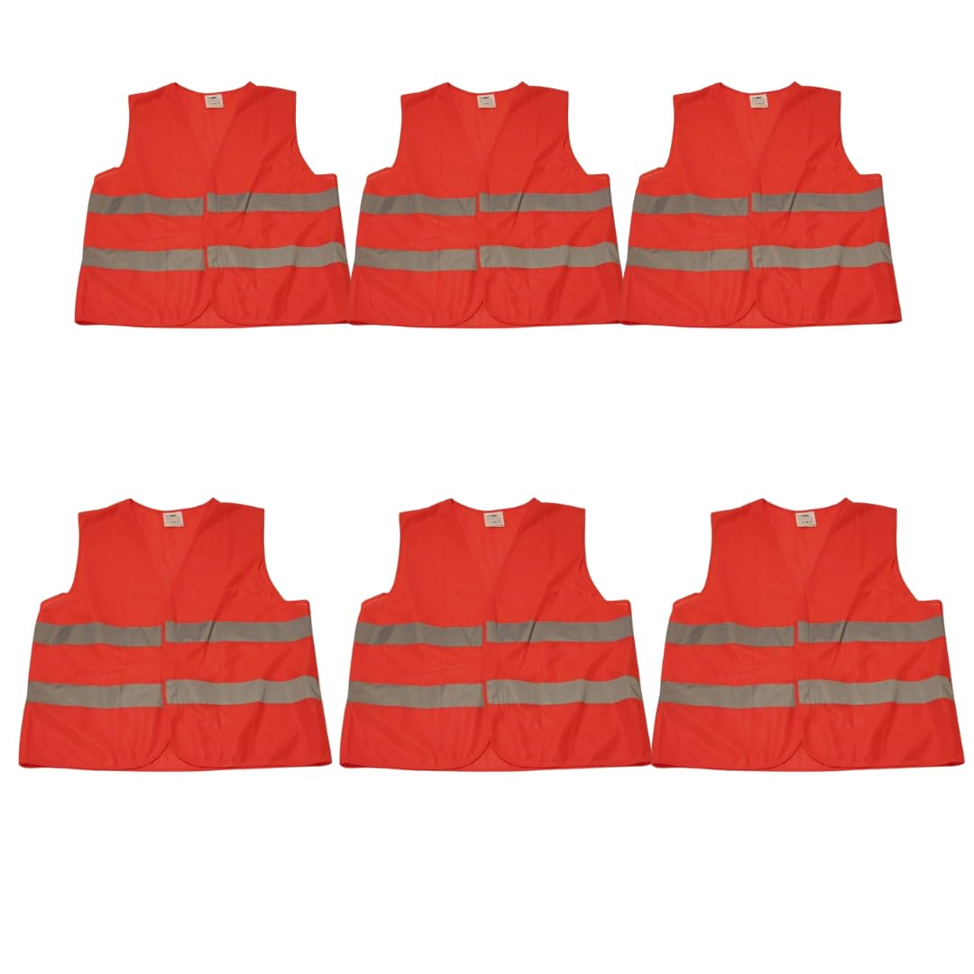 Chaleco Reflectante Naranja Homologado, Alta Visibilidad con Bandas Reflectantes, Talla XL, Pack de 6 Unidades