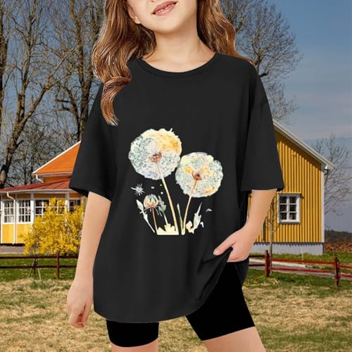 Girls Toddler Short Sleeve Blouse Floral Dandelion Print Graphic T-Shirt Loose Fit Crew Neck Summer Casual Tops for Kids4