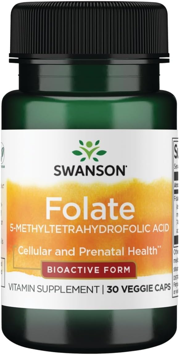 Swanson Folate 5-Methyltetrahydrofolic Acid, 400 mcg, 30 Veg Caps 30 Count (Pack of 1)