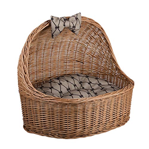 e-wicker24 Cesta in Vimini per Cani e Gatti con Cuscino Morbido - Cuccia per Animali Domestici Interno - Lettino Divanetto Calmante Naturale