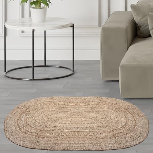 Craft Trade Handgewebt Natur Boho Jute Teppich Reversibel Geflochten...