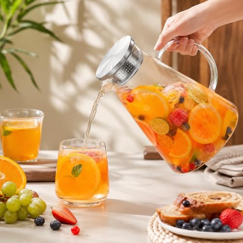 Image of Bellemax Premium Glass Water Jug - 1.8 LTR, Transparent, Hot Cold Water Pitcher with Stainless Steel Lid Water Jug, Iced Tea, Milk and Juice Beverage Carafe, Lemon Jug, 1800ML (TR-03)