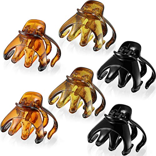 6 Pieces No-Slip Grip Octopus Hair Clips Octopus Claw Clip Octopus Jaw Hair Claw Clips, Black Green Tortoise and Brown Tortoise Color (6 x 4 x 4 cm/ 2.36 x 1.57 x 1.57 Inches)