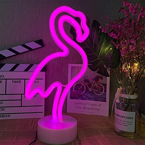 ENUOLI Flamingo and Palm Tree Neon Lights Combination Neon Signs Battery/USB Powered Neon Light Signs LED Light up Signs Neon Night Lights Flamingo Neon Lamp Coconut Tree Neon for Girls Bedroom Party