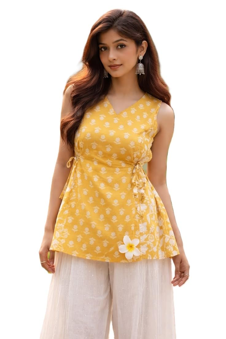 Women's Red Floral Printed Sleeveless V-Neck Peplum Top, Casual Wear-picture-30