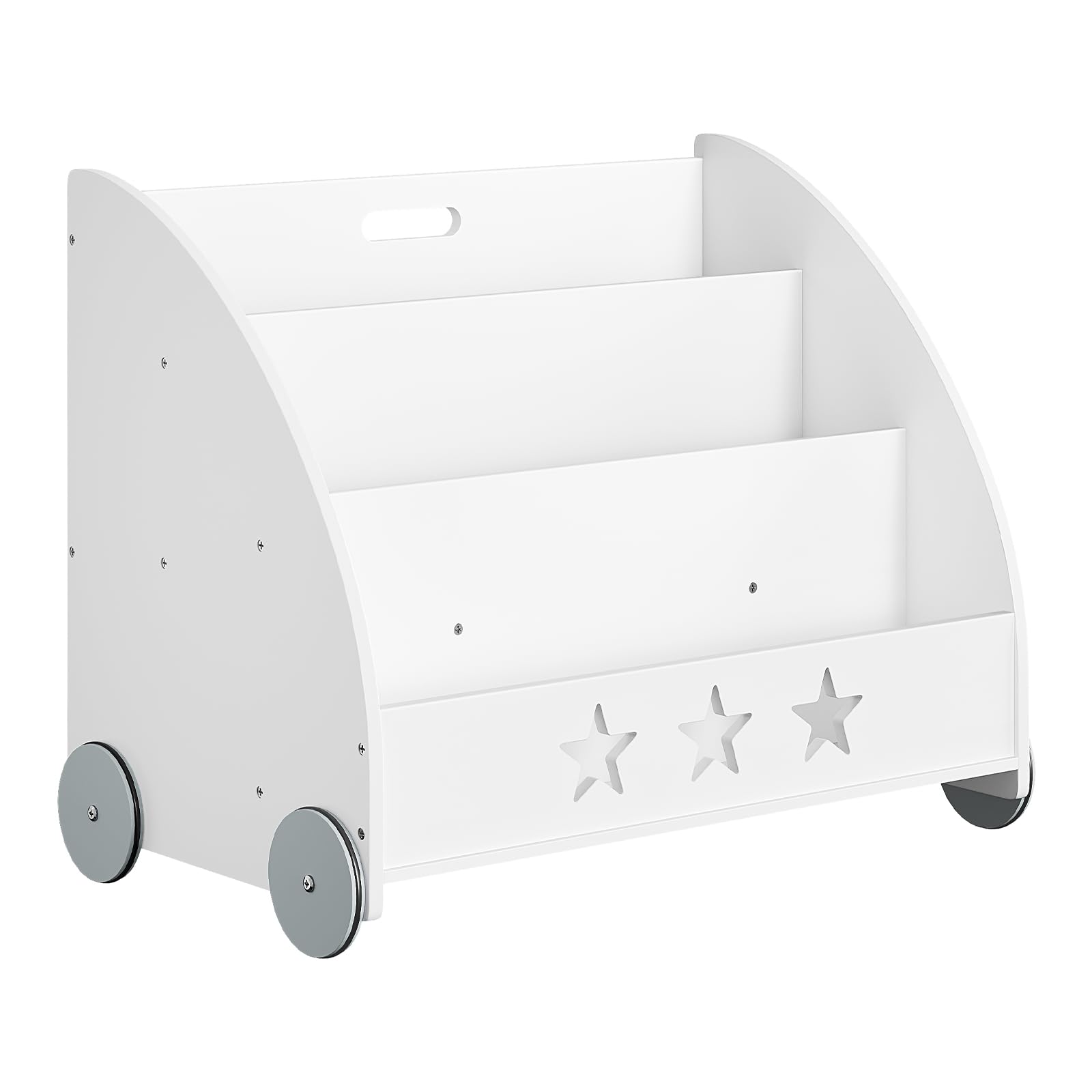 WOLTU KR002 Kinderregal Bücherregal für Kinder, Spielzeugregal mit Räder 3 Regale , Holz Standregal Kinderzimmerregal Mehrzweck Organizer(Weiß)