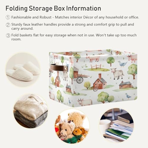 Image of Kigai Farm Animals Storage Basket Waterproof Collapsible Fabric Laundry Basket with Handles Gift Bin Closet Organizer Bin for Bedroom Nursery Office 1 PACK