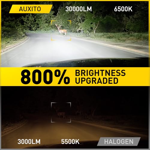 Image of AUXITO Upgraded H11B /H8B Bulbs 800% Brightness, Super & Brightest, 6500K Cool White, Mini Size No Adapter Needed, IP68 Waterproof, Plug and Play, Pack of 2