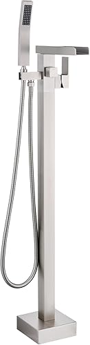 STESSO Grifo de bañera de pie, grifo de bañera independiente de níquel cepillado, grifo de bañera de montaje en piso, relleno de bañera de cascada