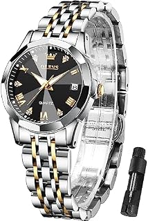 OLEVS Womens Watch Fashion Dress Diamond Roman Numerals Ladies Analog Quartz Stainless Steel Waterproof Luminous Date Female Watch Gift