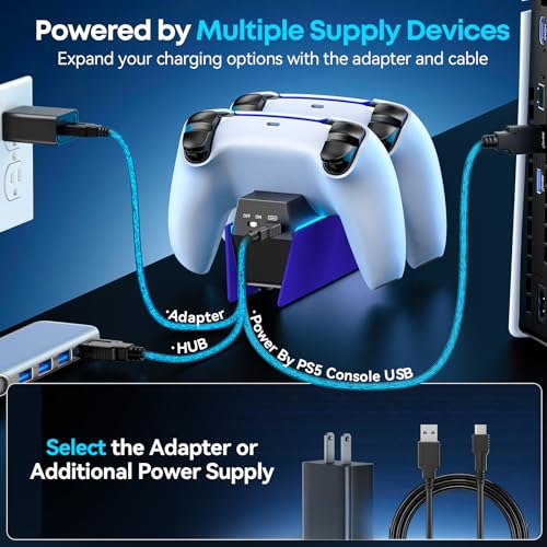 Image of OIVO P5 Controller Charger with Fast Charging AC Adapter, P5 Controller Charging Station Stand for Play Station 5, Docking Station Replacement for PS 5 Accessories Kits, Cobalt Blue