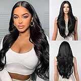 Black Wigs For Black Women Long Body Wave Middle Part Wig With Lace In Forehead Wig Glueless Natural