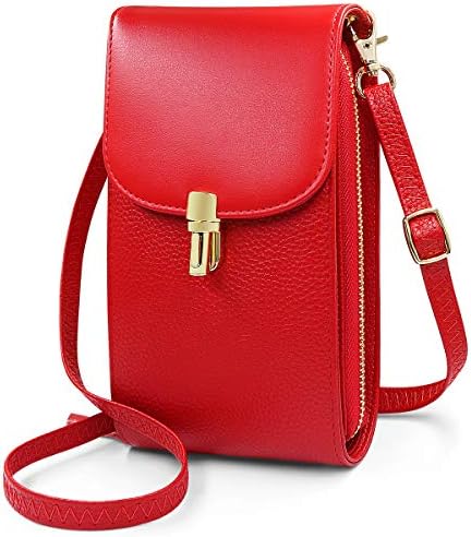 REETEE Women Crossbody Phone Bag Genuine Leather Phone Bags for Womens, Lightweight Small Cellphone Shoulder Bag Purse Wallet with Adjustable Shoulder Strap and 7 Card Slots (red)