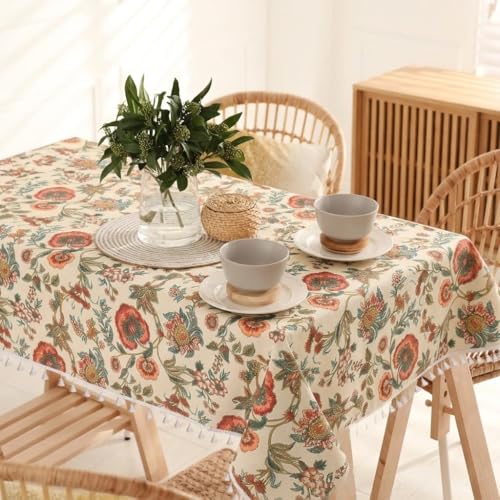 Image of RRC Microfiber Cotton Dining Table Cover 60 x 90 Inch for 6 Seater, Pack of 1 Rectangular Printed Table Cloth with Tassels, Washable Centre Table Cover, Durable & Fade Resistant