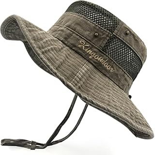Fishing Hat Sun Protection Boonie Bucket Hat for Men Women Breathable Wide Brim Packable Mesh Safari Cap for Outdoor (Army Green, 7 1/4)