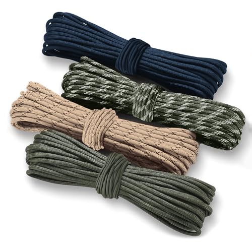 40 m Paracord 4 mm, 4 unidades de 7 hilos de cuerda de paracord 33 pies tipo III, cuerda de nailon 100% resistente, soporta hasta 250 kg, ideal para supervivencia al aire libre, camping
