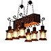 Produktbild HEYUN E27 Pendelleuchte Vintage Kronleuchter Retro Hängeleuchte Holz Metall Hängelampe Schwarz Höhenverstellbar Leuchtmittel E27 Industrial Deckenleuchte Für Esszimmer Wohnzimmer Küche Café