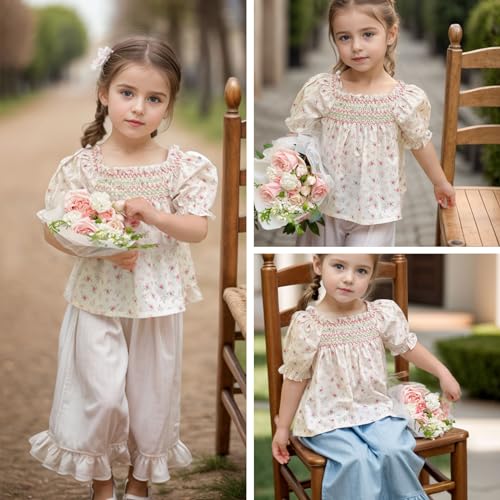 Image of Curipeer Toddler Girls Shirt Summer Casual Puff Short Sleeve Blouse Tops for Baby Girl