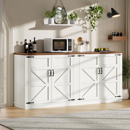 Oslghy Aparador Cocina, Aparador Mueble de Cocina, Buffet Comedor Salon con 4 Puertas, Modern Mueble Auxiliar para Buffet, Vitrina con Estantes Regulables para Dormitorio y Salón, Blanco, 160x40x85cm