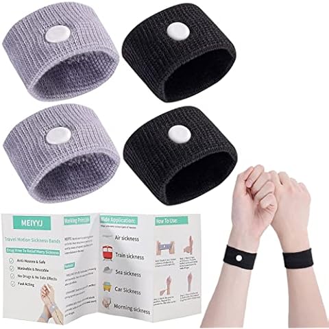 2 Pairs Motion Sickness Relief Wristbands Travel Acupressure Wristbands Nausea Relief Band for Morning Sickness Sea Travel Car Sickness Cover