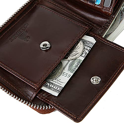 Calfart Slim Zipper Wallets For Men Rfid Leather Mens Bifold Creidt Card Holder Zip Around Wallet With Coin Pocket #TOP5