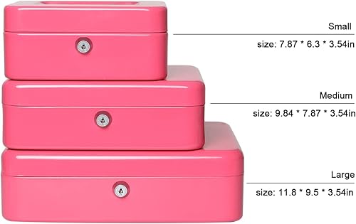 Vista 54 de Caja de dinero grande con bandeja de dinero y cerradura, caja de dinero de metal para efectivo, caja de seguridad de 11.8 x 9.5 x 3.54 pulgadas