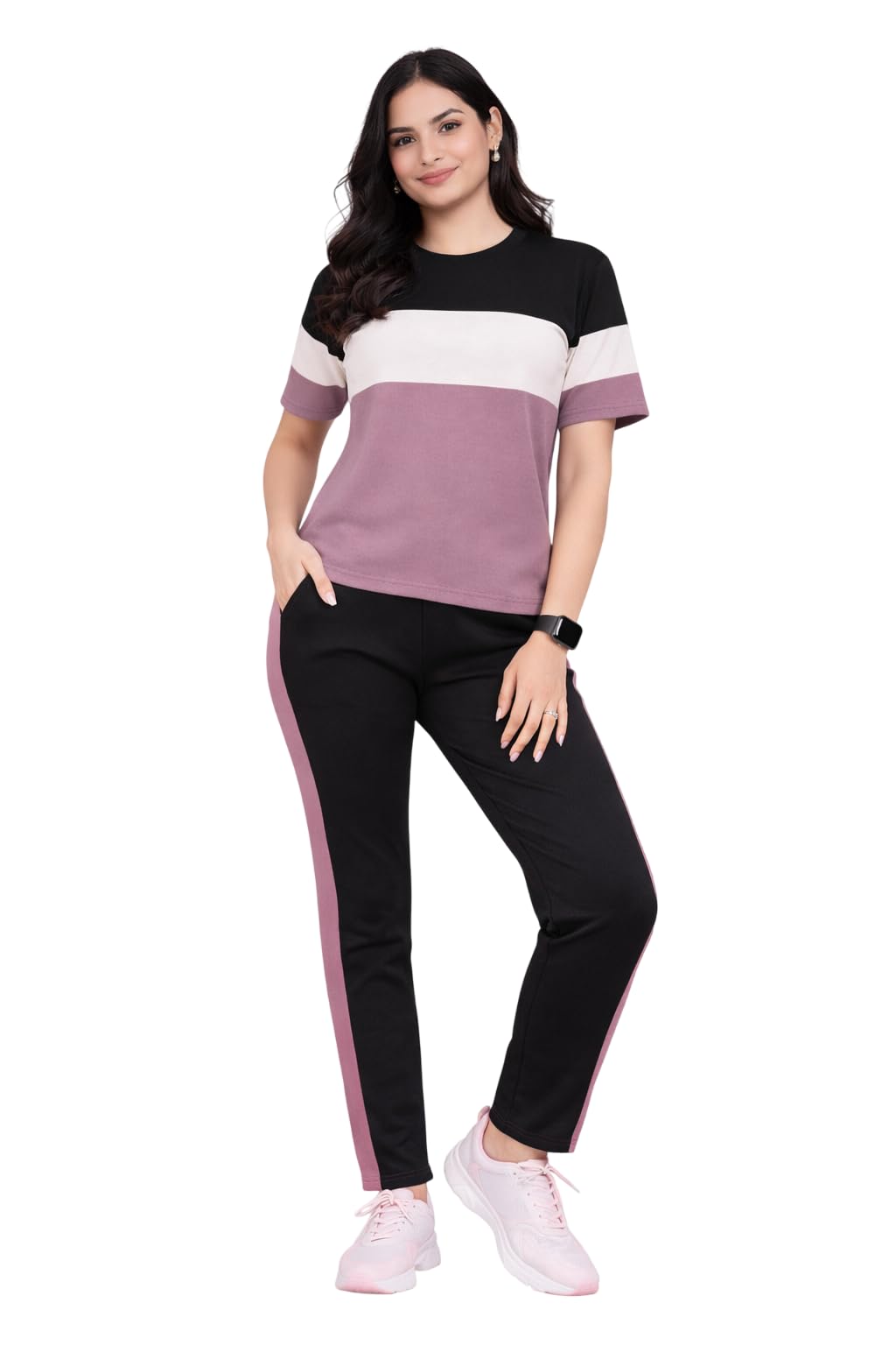 Women's Co-Ord Set | Half Sleeve Round Neck T-Shirt with Matching Track Pants | Stylish Casual Lounge Wear, Travel Wear, Gym Wear & Daily Wear Outfit for Women