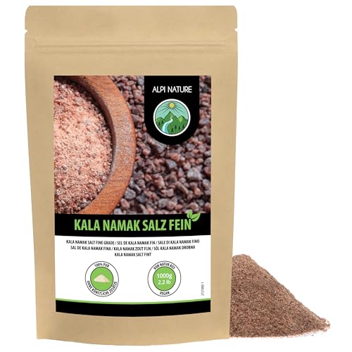 Alpi Nature Sal Kala Namak Finamente Molida 1kg, Sal de Roca Natural Fina, Kala Namak Negra