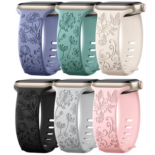 Odbeai Cute Floral Engraved Band Compatible with Apple Watch Bands Women 40mm 44mm 38mm 41mm...