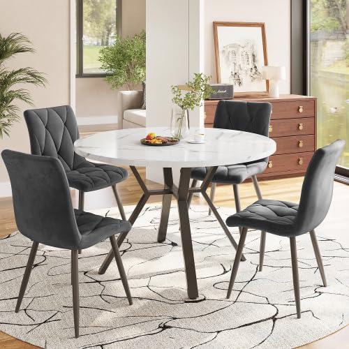 Tavolo da pranzo rotondo, 100 cm, pratico tavolo da cucina per 2-4 persone, telaio a X nero, effetto marmo, bianco/nero