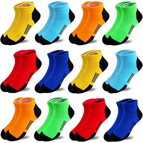 12 Pairs kids Half Cushion Low Cut socks, Socks for Boys Age 3-10,Cotton Ankle Athletic Sock for Little Big Kids