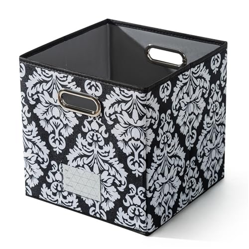 Surwin Boîtes de Rangement Ouvertes 2 pièces Motif Baroque Classique Cubes de Rangement Pliable en Tissu Imitation Lin pour Salon, Chambre, Cuisine, Armoire,...