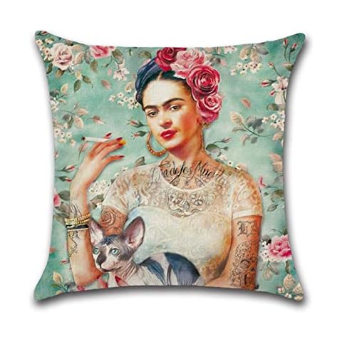 RecoverLOVE Throw Pillow Cushion Cover Self-portrait Cotton Linen Throw Pillow Case Decorative Throw Pillow Covers Mexican Style Pattern Car Cushion Cover, 17.7" 17.7" for Couch, Sofa, Bed Cover