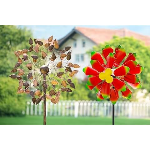 Cyan Oasis Copper Leaves Wind Spinner & Blossom Red Solar Wind Spinner Cover