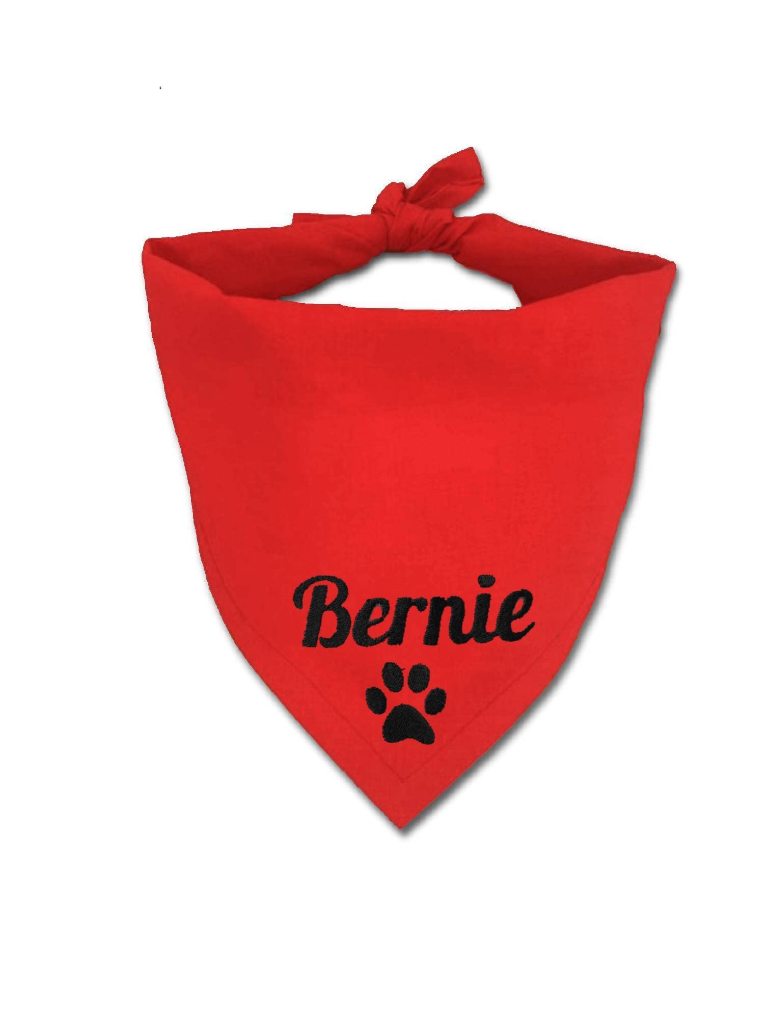Personalized dog bandana with Dog's name, Adjustable dog triangular scarf, embroidered dog's name, cotton dog bandana headscarves dog (S, Red)