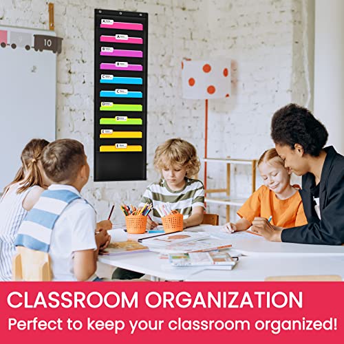 Image of Premium Hanging File Folder Organizer, 10 Pockets, & 3 Hangers Cascading Wall Organizer,Perfect for Home Organization, School Pocket Chart, Office Bill Filing. Wall or Over Door Mount