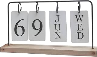 Wooden Perpetual Calendar for Desk, Metal Wood Month Date Display for Teachers, Students, Classroom, Rustic Farmhouse Office Decor, Desk Accessories (black)