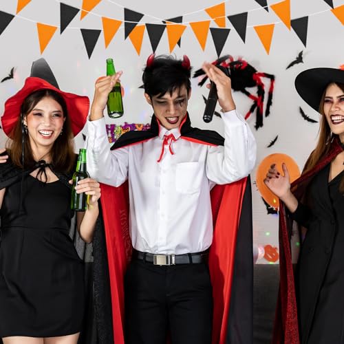 Image of Tatuo 200 Feet Solid Pennant Banners Flags String Triangle Hanging DIY Bunting Flags Party Decorations for Grand Opening Party Banners for Kids Birthday, Shops (Black and Orange)