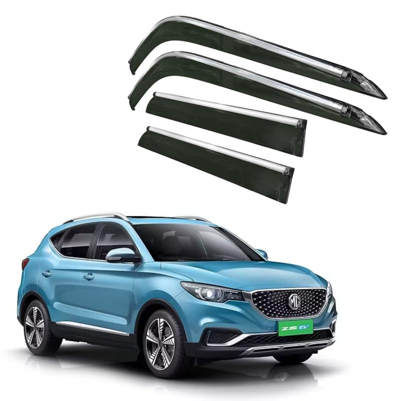 Image of CAR SAAZ Side Door Visors for MG ZS EV (2020-present)(Set of 4Pcs)|Chrome Lined Rain Guards, Polycarbonate, Smoke Finish