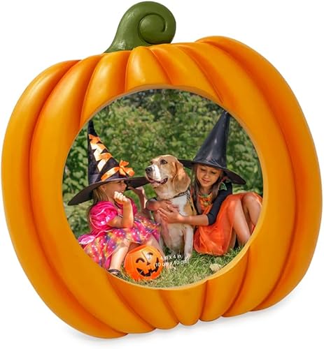 Isaac Jacobs - Marco de fotos en forma de calabaza de 4 x 4 para decoración de Halloween u otoño, mesa de fotos y exhibición de pared para colgar (4