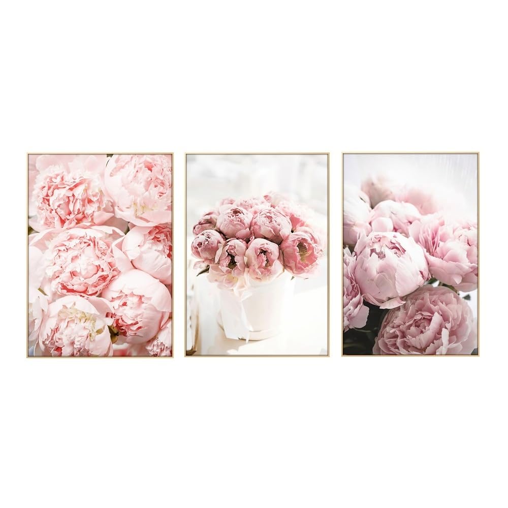SOBMQ Poster-Abstract Boho Pink Flower Canvas Wall Art Poster Kawaii Rose Wall Painting for Bedroom Living Kitchen Office Room Decor Aesthetic-50 * 70cm-3PCS (No Frame)