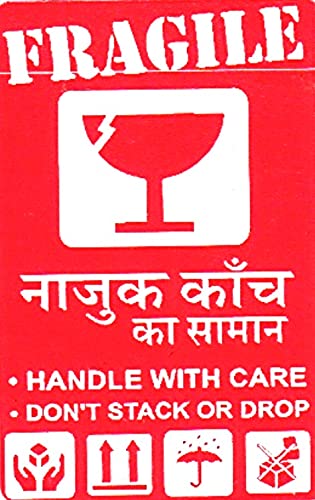 BlackDreams® Hindi नाजुक कांच का सामान Handle with Care Don't Stack or Drop Stickers/lables with 5 Different Logo (3x2 inch (500 Stickers), White & RED)