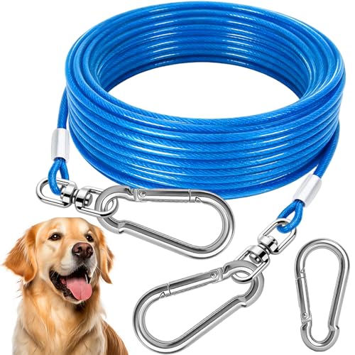 HaiYUAN Dog Tie Out Cable - Heavy Duty Dog Chain for Yard Blue/Purple/Green/Pink Outdoor Tether & Leash 10/15/20/30Ft Lead for Dogs Outside
