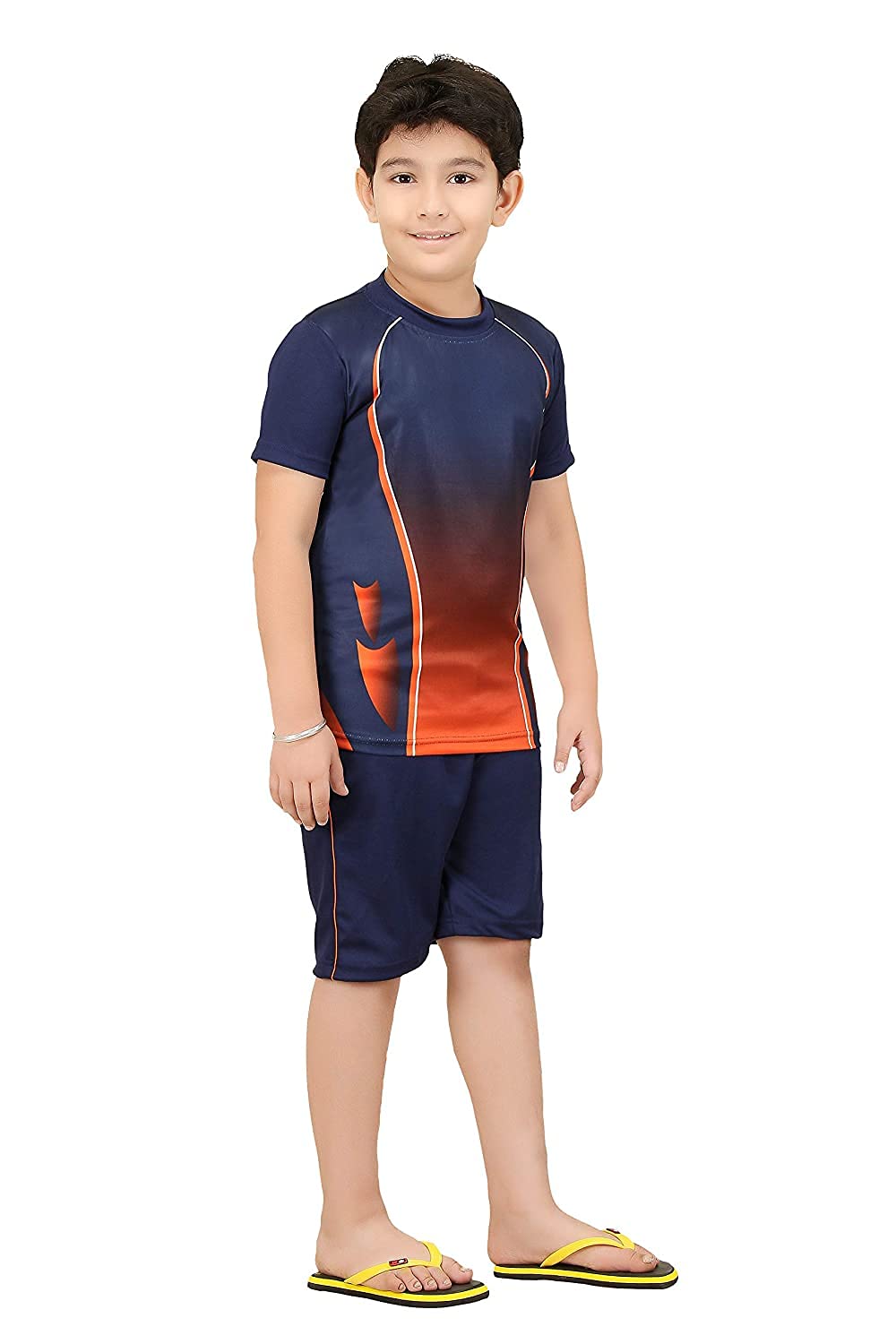 Wearilio Sports Jersey/Tshirts And Shorts For Boys And Girls (14 Years - 15 Years, Orange Navy) 1