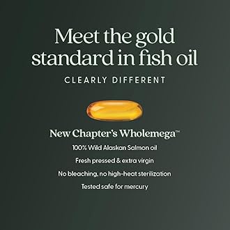 New Chapter Wholemega Fish Oil Supplement - Wild Alaskan Salmon Oil with Omega-3 + Vitamin D3 + Astaxanthin + Sustainably Caught - 60 ct, 1000mg Softgels
